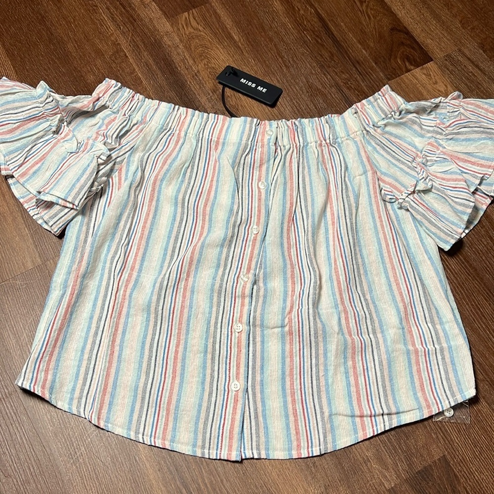 Miss Me off the shoulder striped top - Picture 1 of 4